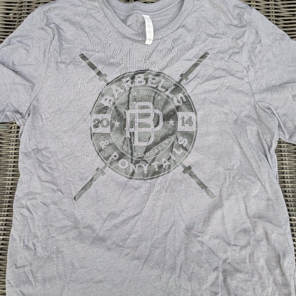 Barbells And Ponytails Crop "Badge Logo" S/S Tee T-Shirt Sz L New